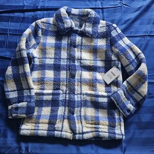 NWT Gymboree Plaid Sherpa Kids Jacket in Blue and Cream Unisex Sz 6